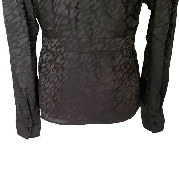 The Kooples Black Silk Leopard Print Faux Wrap Cropped Peplum Blouse - M - Picture 7 of 12